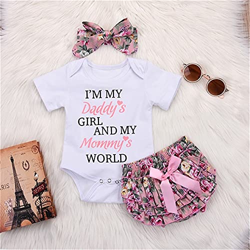 Honykids 3PCS Newborn Baby Girl Romper Jumpsuit Bodysuit +Pants Shorts+Headband Outfit Set from Honykids
