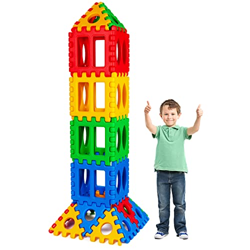 Costzon 32 Pieces Jumbo Building Blocks for Kids, Big Waffle Block Set, Preschool Educational Creativity Sensory Toy, Interconnecting Stacking Building Toy Set for Boys & Girls by Costzon