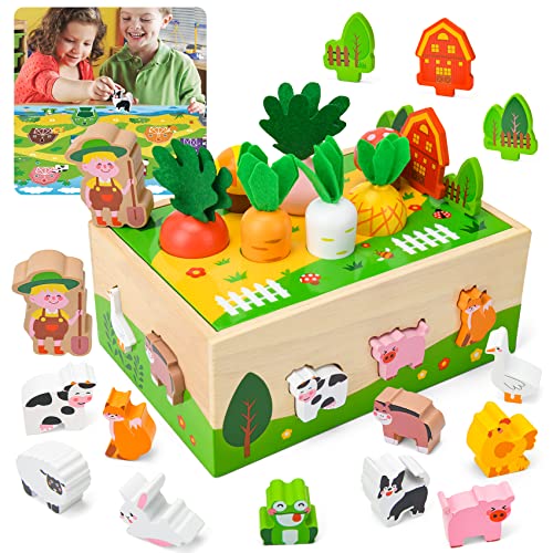 Bloranda Toddler Montessori Toys Age 1-2, Toys for 2-Year-Old Girl | Farm Wooden Toys Gifts for 2-Year-Old Girls, Toddler Fine Motor Skills Game Wooden Toy for Ages 1-3 by Yunhe Dingguan Toys Co., Ltd.