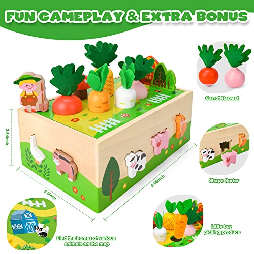 Bloranda Toddler Montessori Toys Age 1-2, Toys for 2-Year-Old Girl | Farm Wooden Toys Gifts for 2-Year-Old Girls, Toddler Fine Motor Skills Game Wooden Toy for Ages 1-3 by Yunhe Dingguan Toys Co., Ltd.