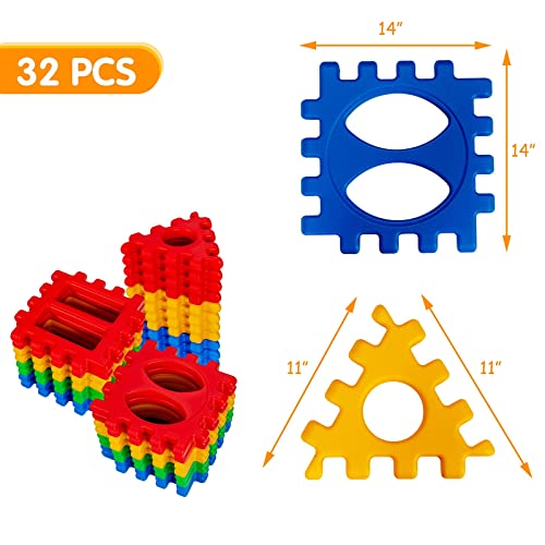 Costzon 32 Pieces Jumbo Building Blocks for Kids, Big Waffle Block Set, Preschool Educational Creativity Sensory Toy, Interconnecting Stacking Building Toy Set for Boys & Girls by Costzon