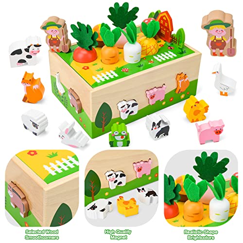 Bloranda Toddler Montessori Toys Age 1-2, Toys for 2-Year-Old Girl | Farm Wooden Toys Gifts for 2-Year-Old Girls, Toddler Fine Motor Skills Game Wooden Toy for Ages 1-3 by Yunhe Dingguan Toys Co., Ltd.