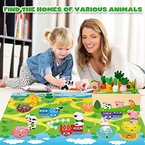 Bloranda Toddler Montessori Toys Age 1-2, Toys for 2-Year-Old Girl | Farm Wooden Toys Gifts for 2-Year-Old Girls, Toddler Fine Motor Skills Game Wooden Toy for Ages 1-3 by Yunhe Dingguan Toys Co., Ltd.