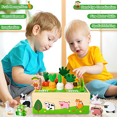 Bloranda Toddler Montessori Toys Age 1-2, Toys for 2-Year-Old Girl | Farm Wooden Toys Gifts for 2-Year-Old Girls, Toddler Fine Motor Skills Game Wooden Toy for Ages 1-3 by Yunhe Dingguan Toys Co., Ltd.