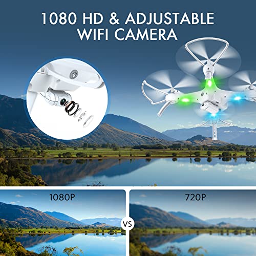 Drones with Camera for Adults/Kids/Beginners - 1080P 120Â° Wide-Angle Drone with Camera, Drones for Kids with Remote/APP/Voice, Drone for Beginners with 1 Key Fly/Land, Drones for Adults with 360Â°Flip 20Mins Flight, Top Christmas Gifts for Kids 2022 from G
