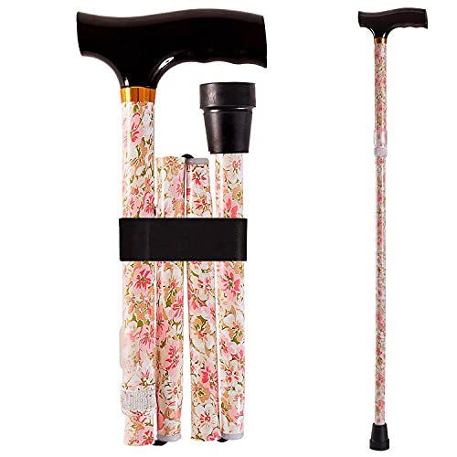 DMI Walking Cane, Walking Stick, Foldable Cane for Men, Women, Seniors and Handicapped Adjusts from 33-37 Inches in 1 inch increments with Ergonomic Wood Handle, Supports up to 250 Pounds, Floral from DMI