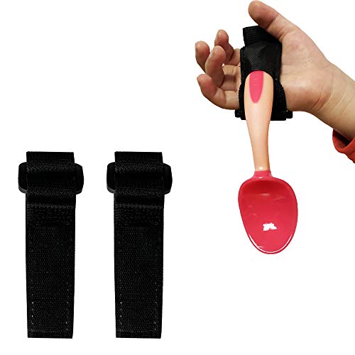 Adaptive Aid Elastic Utensil Cuff Holder Strap 2 Pieces Adjustable Eating Assistance Hand Strips for Kids and Elderly Tremor Patients with Limited Mobility â Black (1.2 inches) from 