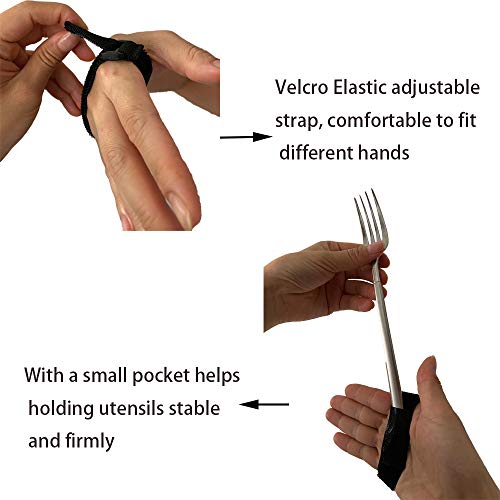 Adaptive Aid Elastic Utensil Cuff Holder Strap 2 Pieces Adjustable Eating Assistance Hand Strips for Kids and Elderly Tremor Patients with Limited Mobility â Black (1.2 inches) from 