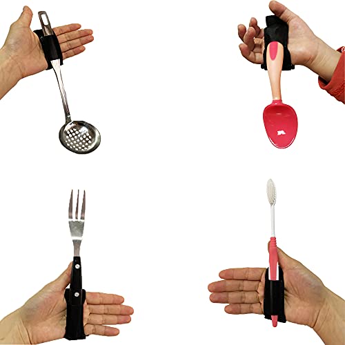 Adaptive Aid Elastic Utensil Cuff Holder Strap 2 Pieces Adjustable Eating Assistance Hand Strips for Kids and Elderly Tremor Patients with Limited Mobility â Black (1.2 inches) from 