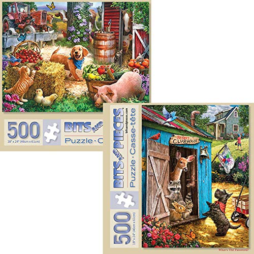 Bits and Pieces - Value Set of 2-500 Piece Jigsaw Puzzles for Adults - Hide and Seek, Whatâs The Password Jigsaws by Artist Larry Jones - 18â x 24â by Melville Direct