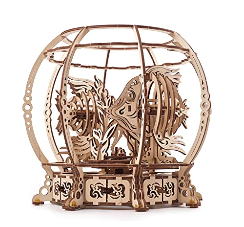UGEARS 3D Puzzle Mechanical Aquarium - Creative 3D Wooden Puzzles for Adults Driven by a Spring - Aquarium Wood Model Kit - Unique Wooden Puzzle - 3D Puzzles for Adults and Kids Building Kit from UGEARS