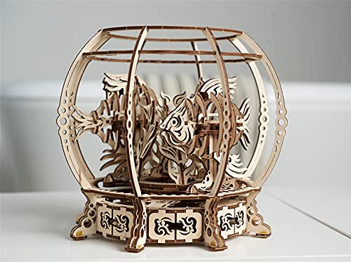 UGEARS 3D Puzzle Mechanical Aquarium - Creative 3D Wooden Puzzles for Adults Driven by a Spring - Aquarium Wood Model Kit - Unique Wooden Puzzle - 3D Puzzles for Adults and Kids Building Kit from UGEARS