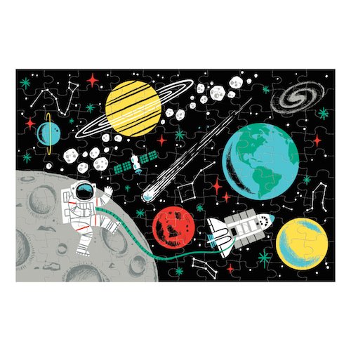 Mudpuppy Outer Space Glow-in-the-Dark Puzzle, 100 Pieces, 18âx12â, Made for Kids Age 5+, Illustrations of Planets, Stars, Spaceships and More, Award-Winning Glow in the Dark Puzzle from Mudpuppy