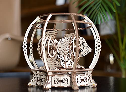 UGEARS 3D Puzzle Mechanical Aquarium - Creative 3D Wooden Puzzles for Adults Driven by a Spring - Aquarium Wood Model Kit - Unique Wooden Puzzle - 3D Puzzles for Adults and Kids Building Kit from UGEARS