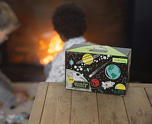 Mudpuppy Outer Space Glow-in-the-Dark Puzzle, 100 Pieces, 18âx12â, Made for Kids Age 5+, Illustrations of Planets, Stars, Spaceships and More, Award-Winning Glow in the Dark Puzzle from Mudpuppy