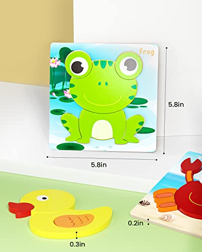 Olansit Wooden Puzzles for Toddlers 1 2 3 Year Old Girls Boys, Upgraded Toddler Puzzles with Animal Cards, 6 Pack Animal Jigsaw Puzzles Montessori Toys, Learning Travel Toys Gifts for Ages 1-3 by Olansit