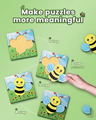 Olansit Wooden Puzzles for Toddlers 1 2 3 Year Old Girls Boys, Upgraded Toddler Puzzles with Animal Cards, 6 Pack Animal Jigsaw Puzzles Montessori Toys, Learning Travel Toys Gifts for Ages 1-3 by Olansit