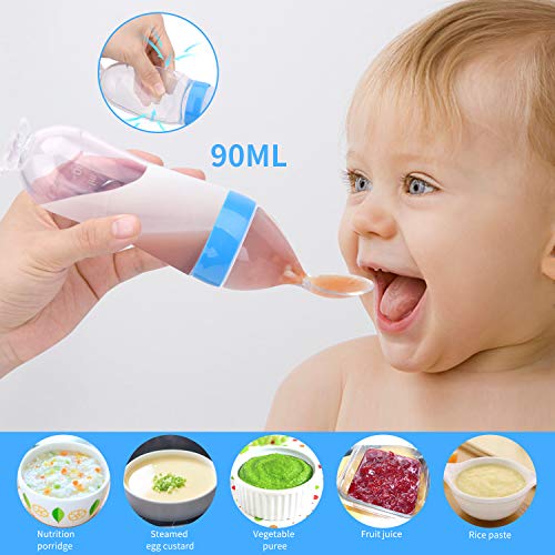 Food Feeder Baby Fruit Feeder Pacifier (3 Pcs) with 6 Different Sized Silicone Pacifiers 2 PCS Silicone Baby Food Dispensing Spoon 90ML with 2 Baby Spoons Pacifier Clip Infant Fruit Teething Toy -Blue from N/C