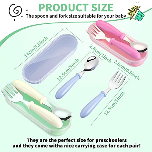9 Pieces Toddler Utensils Stainless Steel Fork and Spoon Safe Baby Silverware Set, Kid Safe Utensils Children's Flatware Kids Cutlery Set with Round Handle for LunchBox (White, Rose Red, Blue) by Patelai