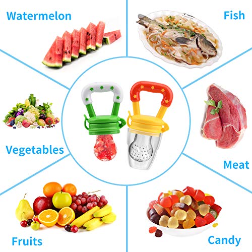 Food Feeder Baby Fruit Feeder Pacifier (3 Pcs) with 6 Different Sized Silicone Pacifiers 2 PCS Silicone Baby Food Dispensing Spoon 90ML with 2 Baby Spoons Pacifier Clip Infant Fruit Teething Toy -Blue from N/C