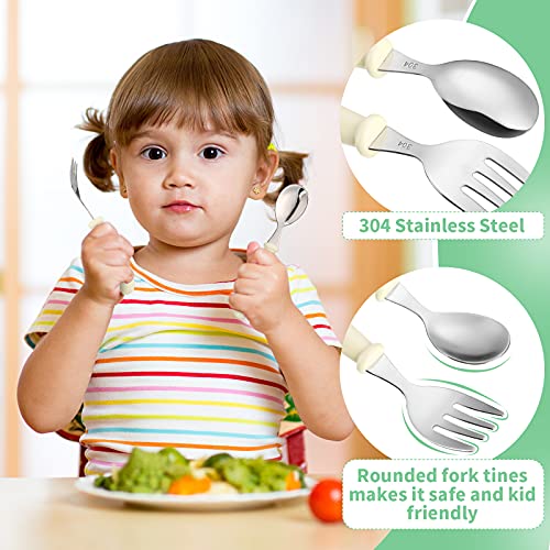 9 Pieces Toddler Utensils Stainless Steel Fork and Spoon Safe Baby Silverware Set, Kid Safe Utensils Children's Flatware Kids Cutlery Set with Round Handle for LunchBox (White, Rose Red, Blue) by Patelai