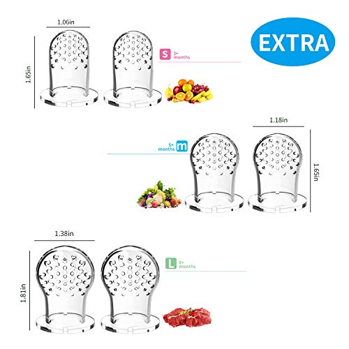 Food Feeder Baby Fruit Feeder Pacifier (3 Pcs) with 6 Different Sized Silicone Pacifiers 2 PCS Silicone Baby Food Dispensing Spoon 90ML with 2 Baby Spoons Pacifier Clip Infant Fruit Teething Toy -Blue from N/C