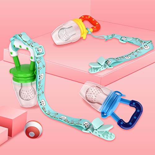 Food Feeder Baby Fruit Feeder Pacifier (3 Pcs) with 6 Different Sized Silicone Pacifiers 2 PCS Silicone Baby Food Dispensing Spoon 90ML with 2 Baby Spoons Pacifier Clip Infant Fruit Teething Toy -Blue from N/C