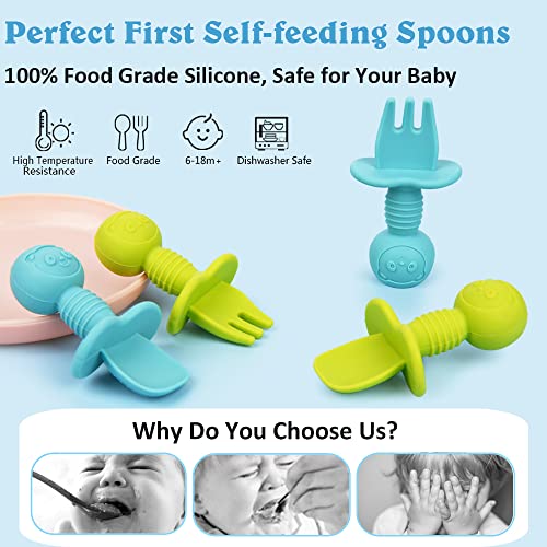 Baby Spoon & Fork - First Stage Toddler Utensils - Baby Led Weaning Spoon - 100% Food Grade Soft Silicone Anti-Choke, Best Self Feeding for Ages 6 Months+ by KingKam