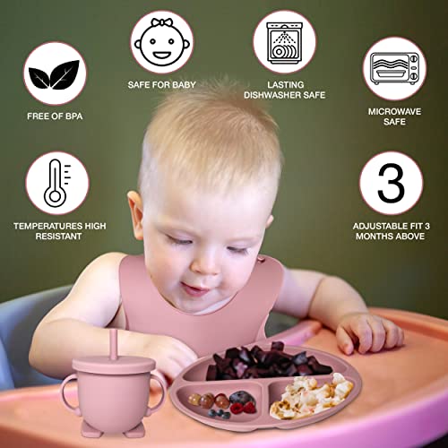 Mutualproducts - Baby Feeding Set 8-Piece | Baby Led Weaning Utensils Set Includes Suction Bowl and Plate, Baby Spoon and Fork, Sippy Cup with Straw and Lid | Baby Feeding Supplies Set (Peach Pink) by mutualproducts