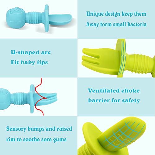 Baby Spoon & Fork - First Stage Toddler Utensils - Baby Led Weaning Spoon - 100% Food Grade Soft Silicone Anti-Choke, Best Self Feeding for Ages 6 Months+ by KingKam