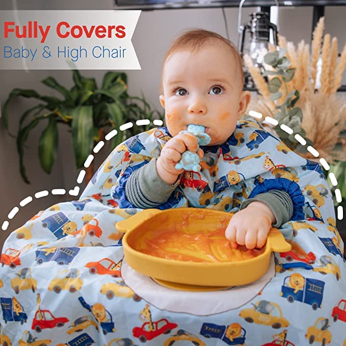 Cute Comfortz Infant Bibs for Baby Boy - Coverall Feeding Bibs Covers to Highchair with Silicone Spoon and Fork, Easy to Clean | Toddler Baby Bibs for Eating Food | Washable Waterproof Bibs (Blue) from CUTE COMFORTZ