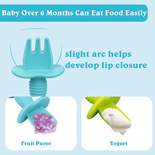 Baby Spoon & Fork - First Stage Toddler Utensils - Baby Led Weaning Spoon - 100% Food Grade Soft Silicone Anti-Choke, Best Self Feeding for Ages 6 Months+ by KingKam