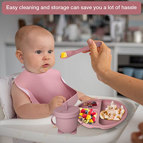 Mutualproducts - Baby Feeding Set 8-Piece | Baby Led Weaning Utensils Set Includes Suction Bowl and Plate, Baby Spoon and Fork, Sippy Cup with Straw and Lid | Baby Feeding Supplies Set (Peach Pink) by mutualproducts