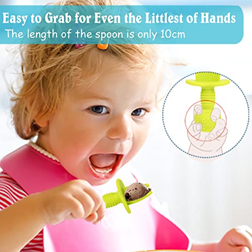 Baby Spoon & Fork - First Stage Toddler Utensils - Baby Led Weaning Spoon - 100% Food Grade Soft Silicone Anti-Choke, Best Self Feeding for Ages 6 Months+ by KingKam