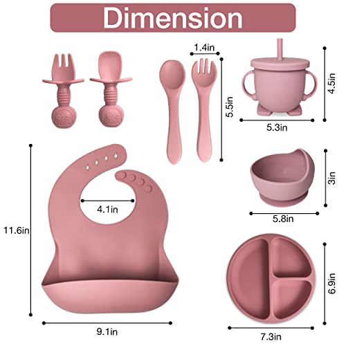 Mutualproducts - Baby Feeding Set 8-Piece | Baby Led Weaning Utensils Set Includes Suction Bowl and Plate, Baby Spoon and Fork, Sippy Cup with Straw and Lid | Baby Feeding Supplies Set (Peach Pink) by mutualproducts