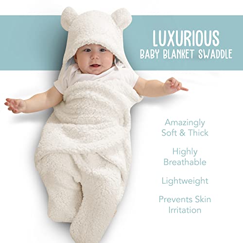 BlueMello Baby Swaddle Blanket | Ultra-Soft Plush Essential for Infants 0-6 Months | Receiving Swaddling Wrap White | Ideal Newborn Registry and Toddler Boy Accessories | Perfect Baby Girl Shower Gift from BlueMello