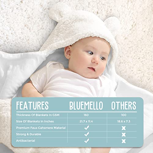 BlueMello Baby Swaddle Blanket | Ultra-Soft Plush Essential for Infants 0-6 Months | Receiving Swaddling Wrap White | Ideal Newborn Registry and Toddler Boy Accessories | Perfect Baby Girl Shower Gift from BlueMello