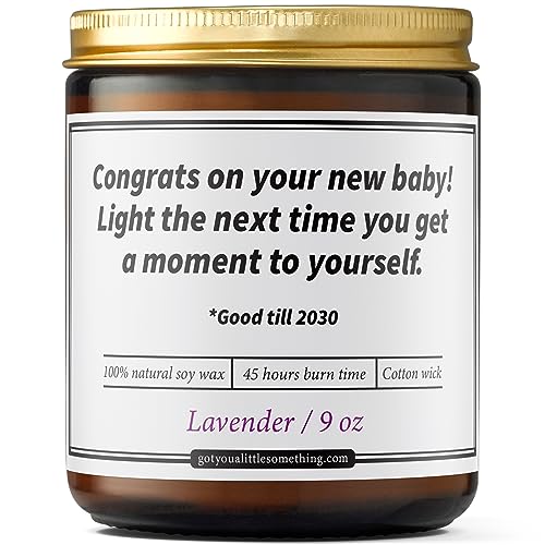 Funny Candle for New Parents - New Mom Gifts for Women | Baby Shower Gifts for New Baby First Time Mothers Mommy Mom to Be Unique Humorous Baby Registry Pregnancy Present | 9 oz Lavender Soy Candle by Got you a little something