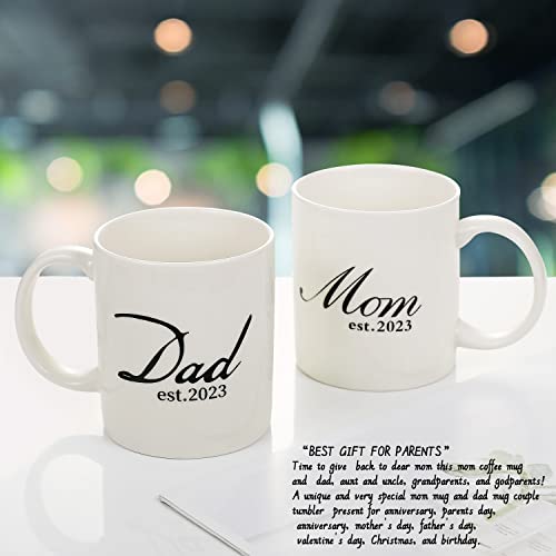 Pregnancy Gifts for First Time Moms â Mom and Dad Est 2022 11 oz Mug Set with Romper (0-3 Months) and Baby Socks â- Top New Parents Gifts for Mom and Dad to Be - Baby Shower from Accgz