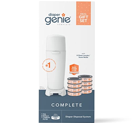Playtex Diaper Genie Baby Registry Set, Includes 1 Diaper Genie Complete Diaper Pail, 8 Diaper Genie Clean Laundry Scent Refills and 8 Diaper Genie Carbon Filters For Odor Control from Edgewell Personal Care