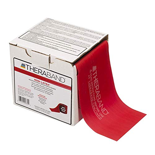 TheraBand Resistance Band 25 Yard Roll, Medium Red Non-Latex Professional Elastic Bands For Upper & Lower Body Exercise Workouts, Physical Therapy, Pilates, & Rehab, Dispenser Box, Beginner Level 3 by TheraBand