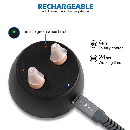 Rechargeable Hearing Amplifier to Aid and Assist Hearing of Seniors and Adults, Invisible Mini Digital Amplifiers Small & Light ( R&L C20 Pair) by R&L