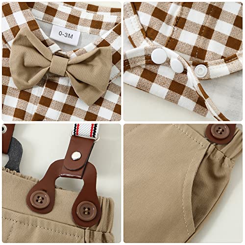 ZOEREA Baby Boy Clothes Infant Tuxedo Long Sleeve Gentleman Outfits + Suspender Pants + Bowtie + Beret Hat Baby Boy Suit Set by 