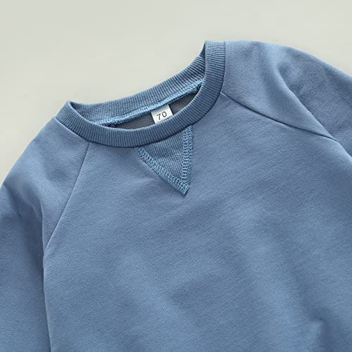 Baby Boy Clothes 2pcs Fall Outfits Long Sleeve Solid Sweatshirt T-Shirt Top Striped Drawstring Pants Set (A- Blue & Grey, 18-24 Months) from 