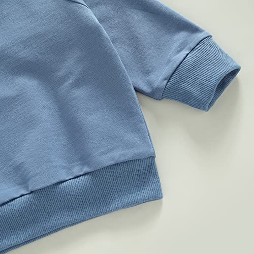 Baby Boy Clothes 2pcs Fall Outfits Long Sleeve Solid Sweatshirt T-Shirt Top Striped Drawstring Pants Set (A- Blue & Grey, 18-24 Months) from 
