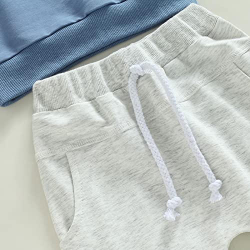 Baby Boy Clothes 2pcs Fall Outfits Long Sleeve Solid Sweatshirt T-Shirt Top Striped Drawstring Pants Set (A- Blue & Grey, 18-24 Months) from 