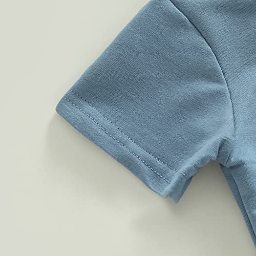 Toddler Baby Boy Clothes Summer Striped Print Short Sleeve T-shirt Elastic Waist Shorts Set 6 12 18 24M Outfits (E-Blue Gray Little Dude , 18-24 Months ) from Mandizy