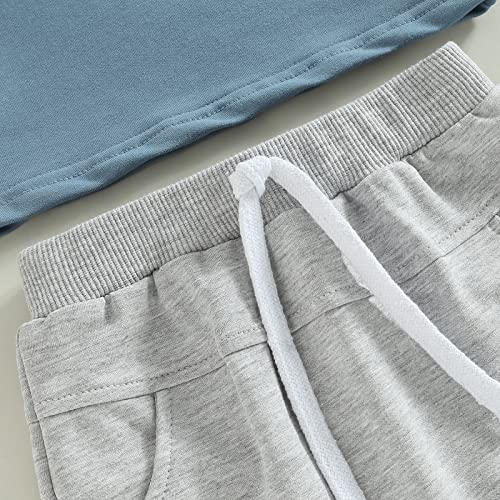Toddler Baby Boy Clothes Summer Striped Print Short Sleeve T-shirt Elastic Waist Shorts Set 6 12 18 24M Outfits (E-Blue Gray Little Dude , 18-24 Months ) from Mandizy