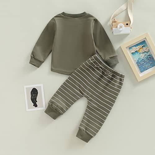 Baby Boys Clothes 3 6 9 12 18 24M 3T Pants Set Hooded Patchwork Hoodie Striped Sweatpants Fall Winter Outfit(Army Green-Pocket, 6-12 Months) by MA&BABY