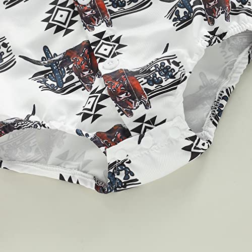 Western Baby Boy Clothes Newborn Long Sleeve Onesie Dress Shirt Lapel Button Bodysuit Boho Cowboy Jumpsuit Tee Tops (White Western Onesie, 12-18 Months) by Omkzanbi